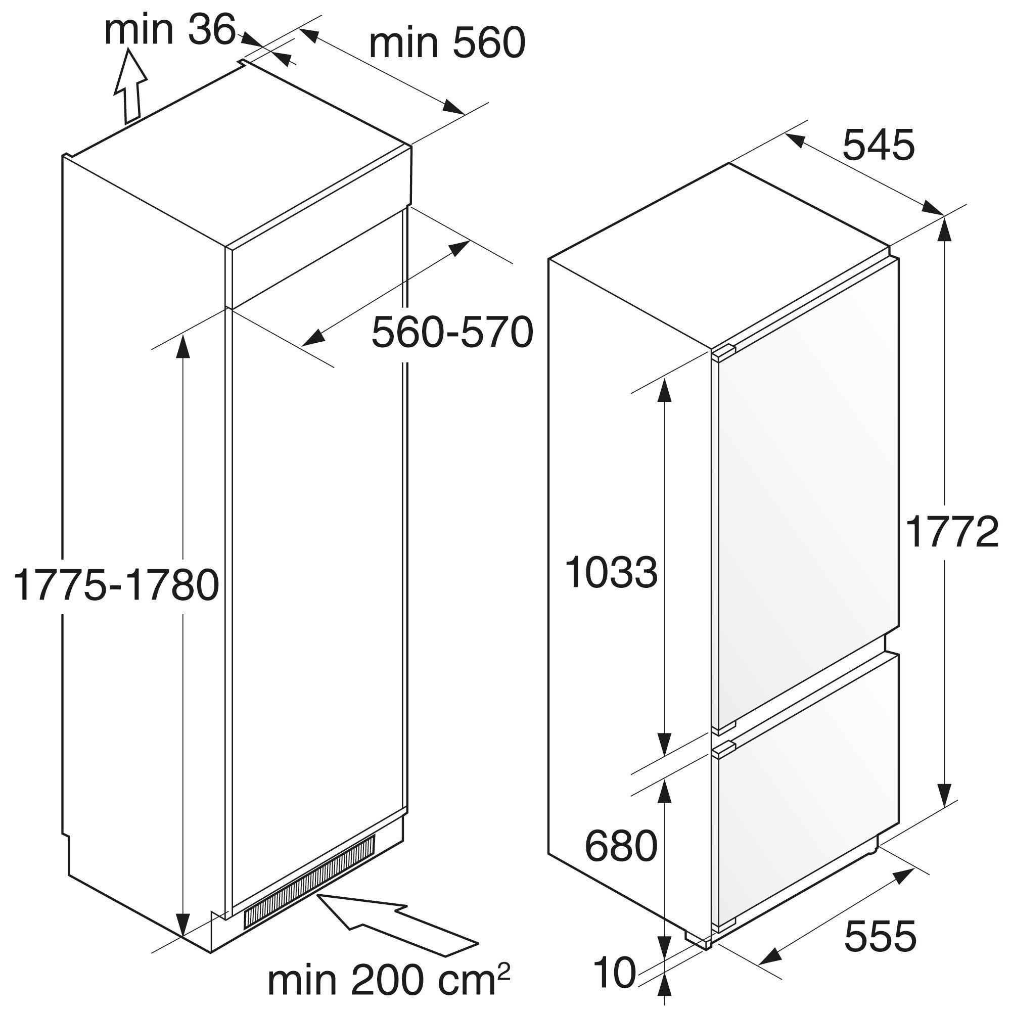 ширина встроенного холодильника вместе со шкафом